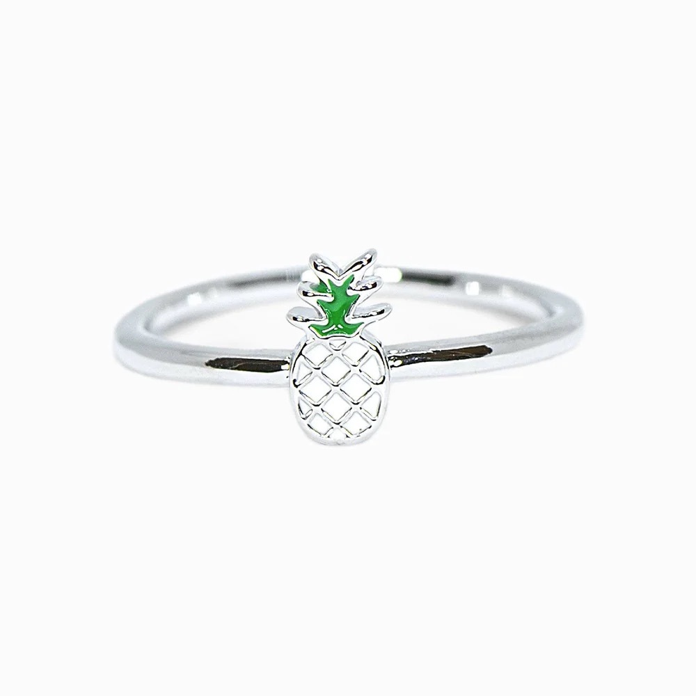 Silver Pineapple Enamel Ring Size 7